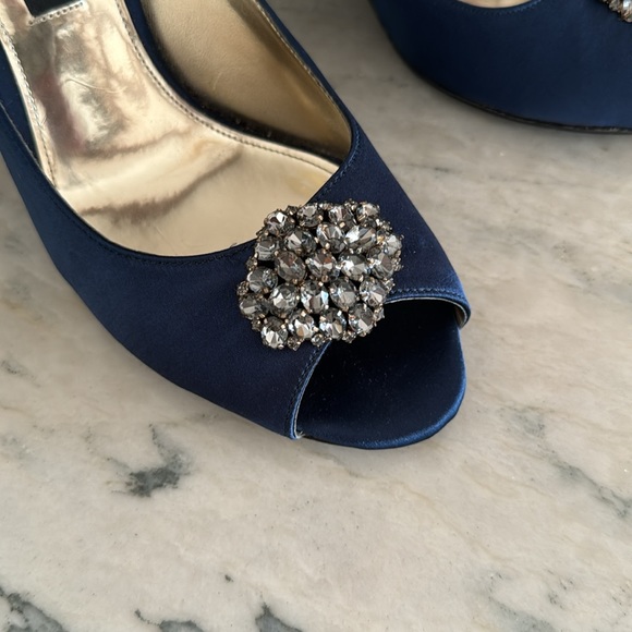 Nina satin peep toe pumps with crystal embellishment. - Picture 2 of 7